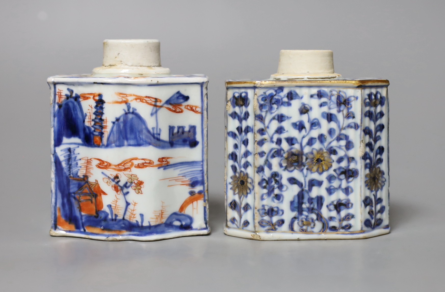 Two 18th century Chinese export porcelain tea cannisters, 10 cms high